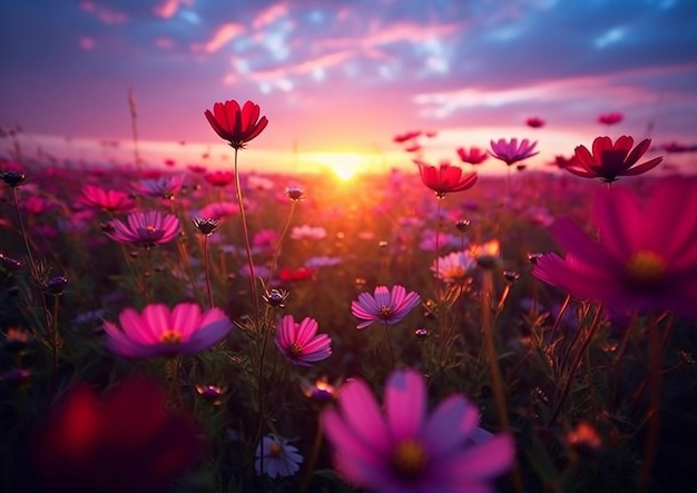 Pink flowers in a field wallpaper