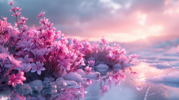 Pink flowers floating on body of water