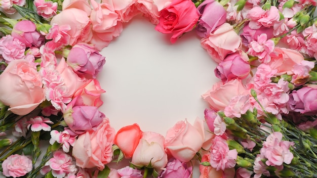 pink flowers frame on white