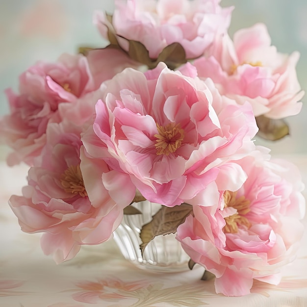 Photo a pink flowers in a glass vase on a table