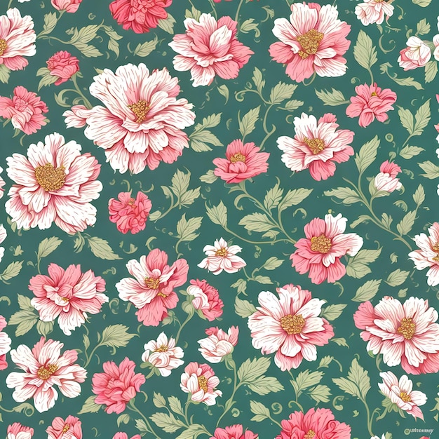 Pink flowers on green background