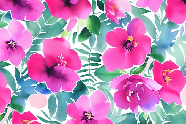 Pink flowers and green leaves