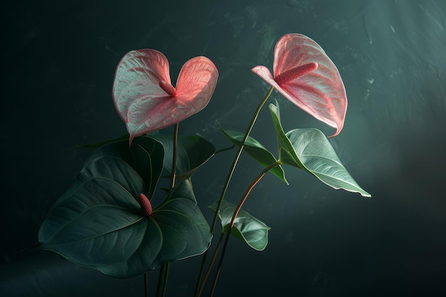 초록색 식물 의 분홍색 꽃