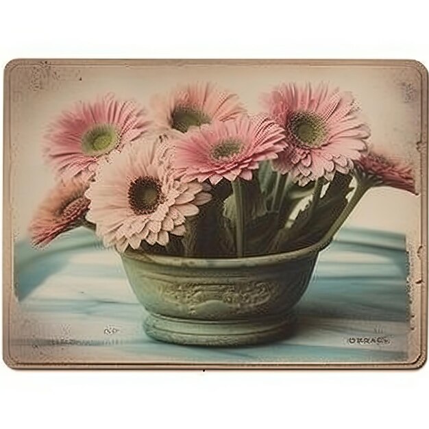 Photo a pink flowers in a green vase on a table