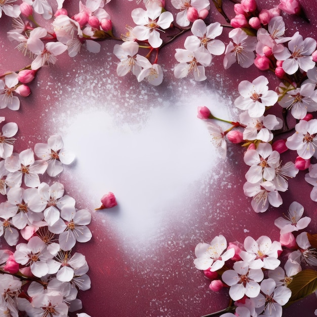 Pink flowers and hearts on light pink background Womens day Valentines day