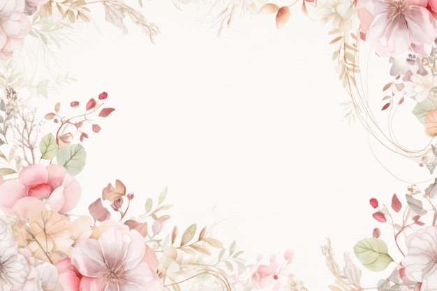 Pink flowers and leaves on white background