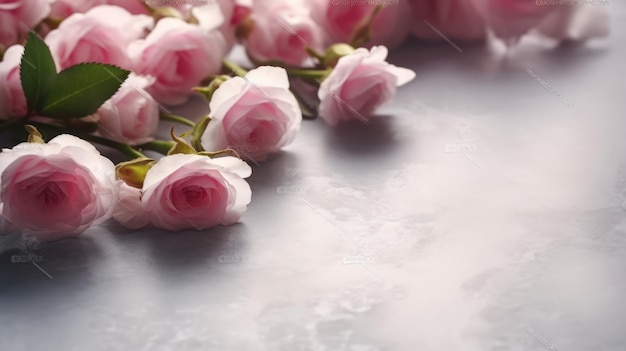 Pink flowers on a marble background