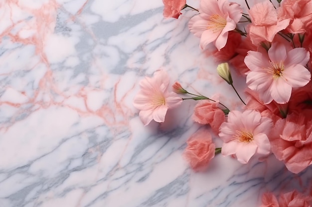 Photo pink flowers on a marble table