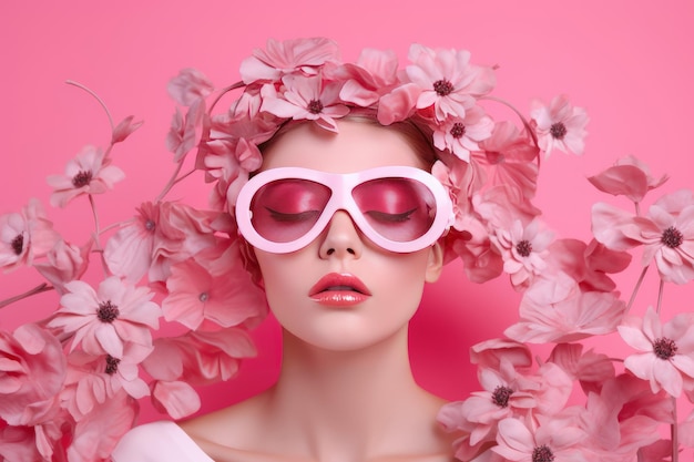 Pink flowers mask Cute lady Generate Ai