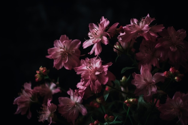 写真 暗い背景にピンクの花