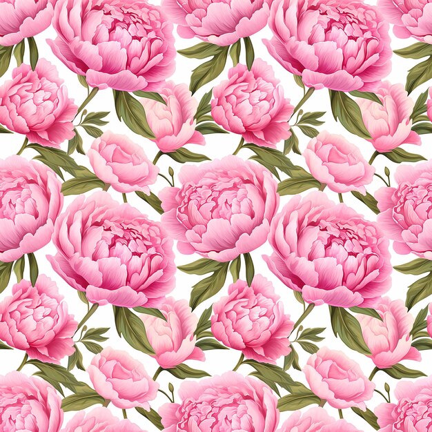 Photo pink flowers pattern with greens seamless pattern background