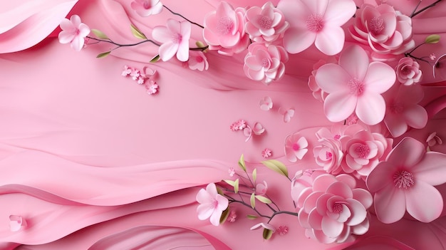 Pink flowers and petals on a pink background