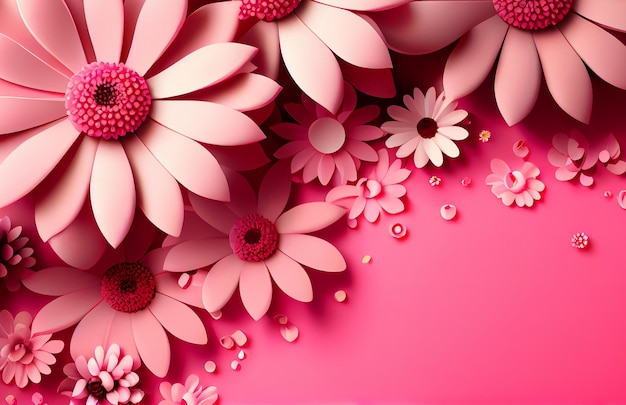 Pink flowers on a pink background Generative AI