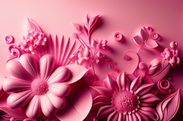 Pink flowers on a pink background Generative AI