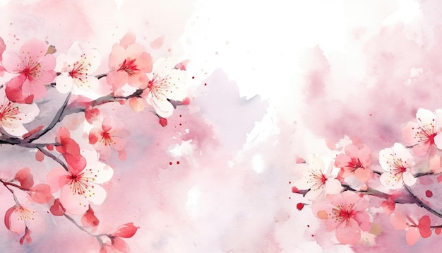 Pink flowers on a pink background watercolor