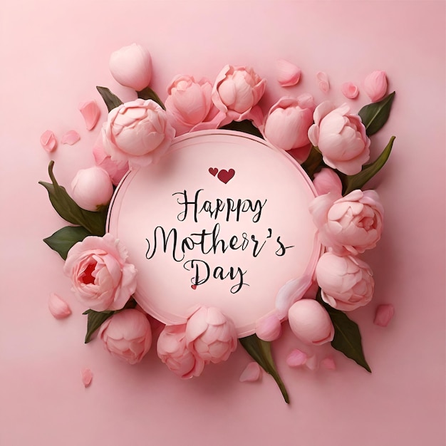 розовые цветы и розовый фон с рамкой для счастливого Дня матери