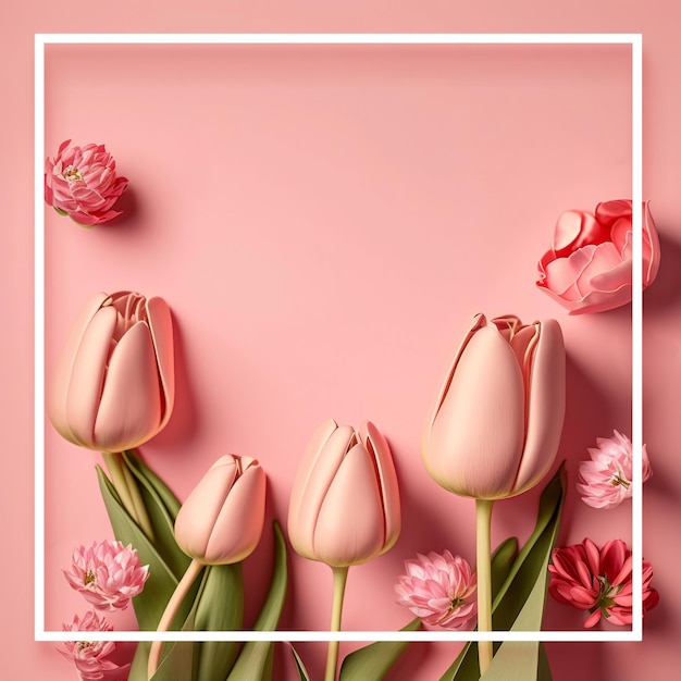 Pink flowers on a pink background with a frame for text