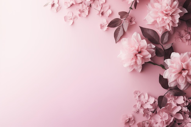 상단에 단어 체리와 분홍색 배경에 분홍색 꽃. 프리미엄 사진