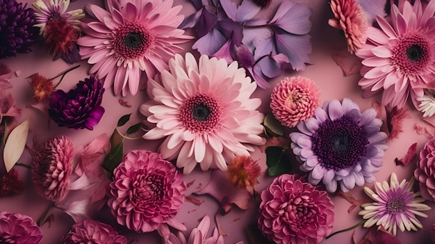 Pink flowers on a pink background