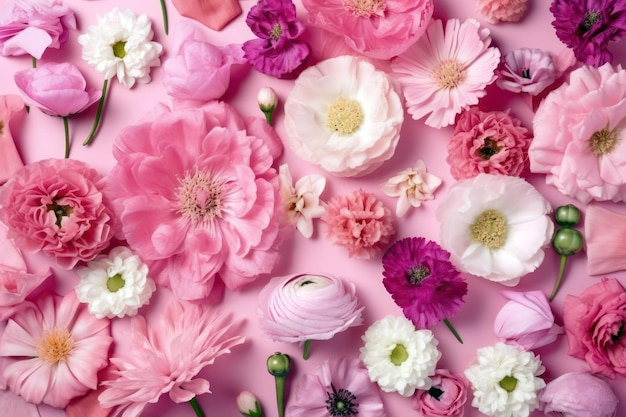 Pink flowers on a pink background