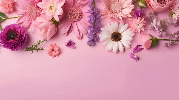 Pink flowers on a pink background