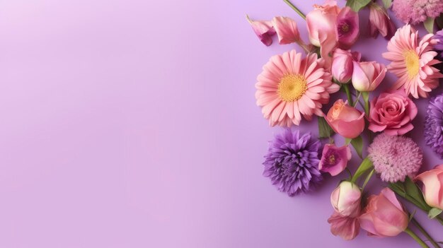 Pink flowers on a purple background