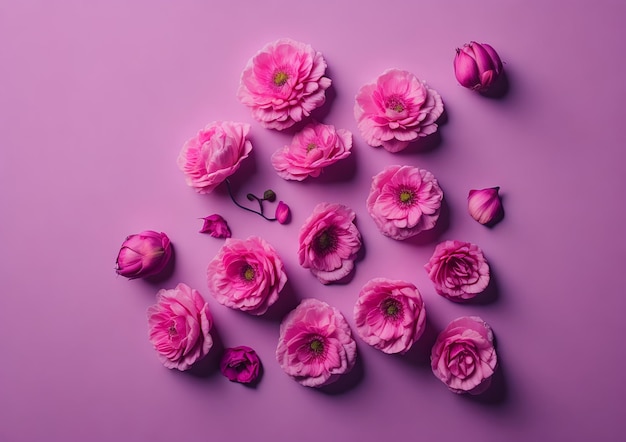 Pink flowers on a purple background