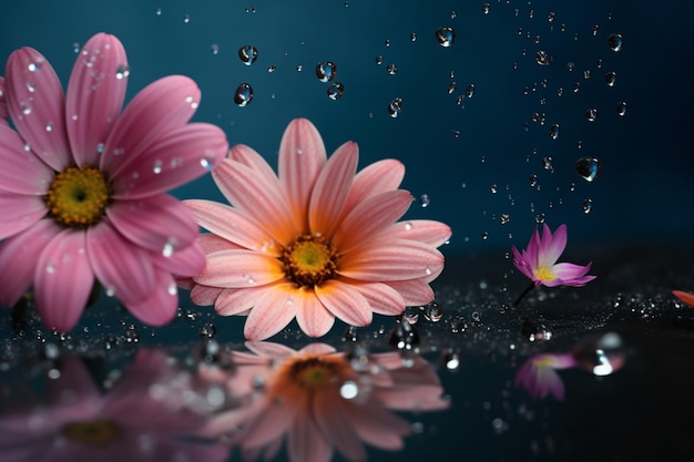 Pink flowers in the rain wallpapers