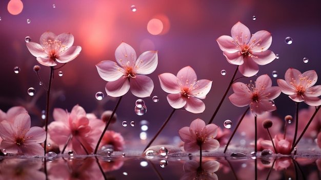 写真 水に映るピンクの花