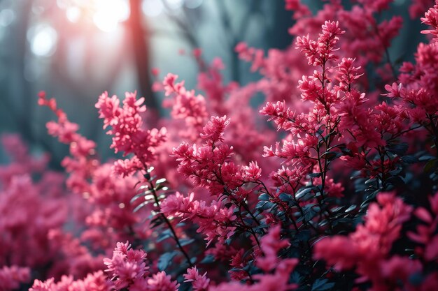 Photo pink flowers scatter the grass