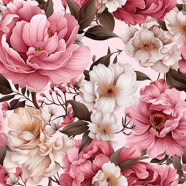 Pink flowers seamless pattern background