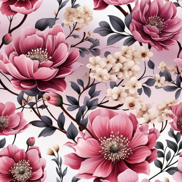 인공지능으로 만든 분홍색 꽃의 원활한 패턴