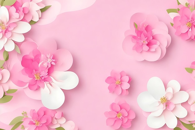 pink flowers spring background in paper style