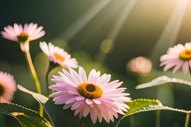 太陽の下でピンクの花