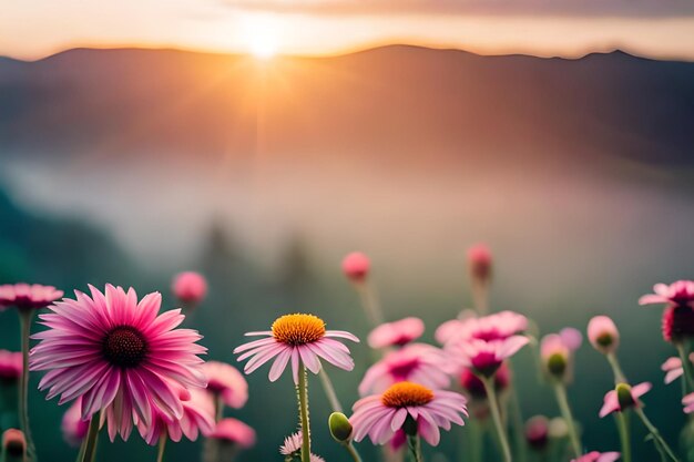 Premium AI Image | pink flowers in the sunset