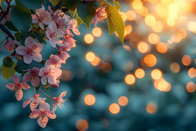 Pink Flowers on Tree Branch With Blurry Background