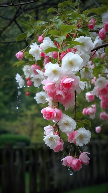 Розовые цветы на дереве в лесу