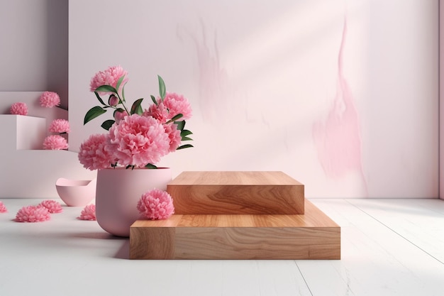 Pink flowers in a vase on a white table