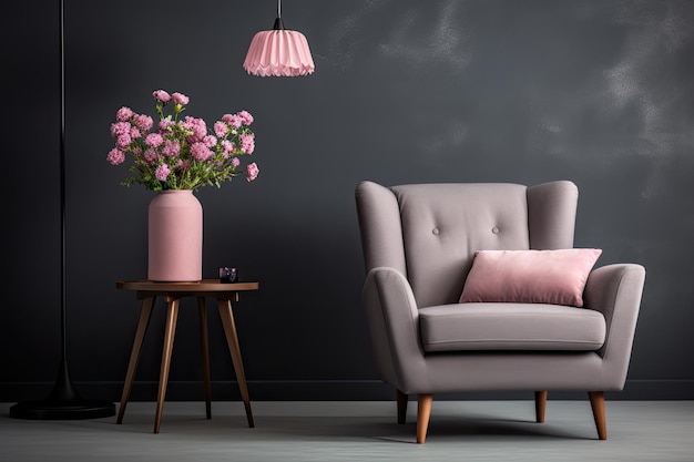 Pink flowers in a vase with pink flowers on a table