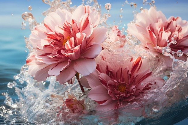 Pink flowers in water wave