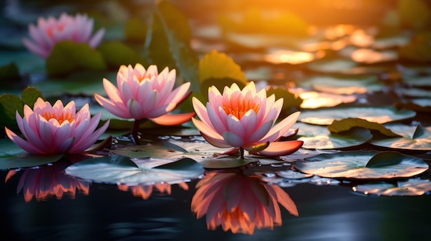 a pink flowers on water