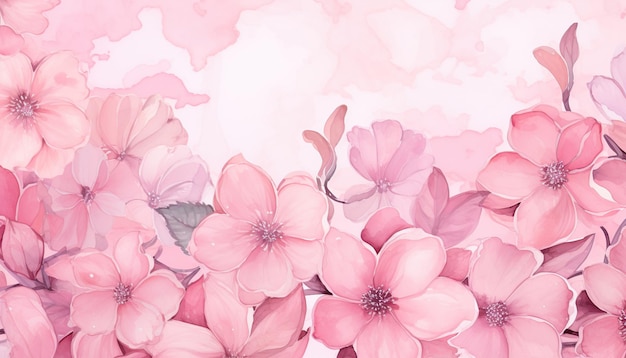 Photo pink flowers watercolor background