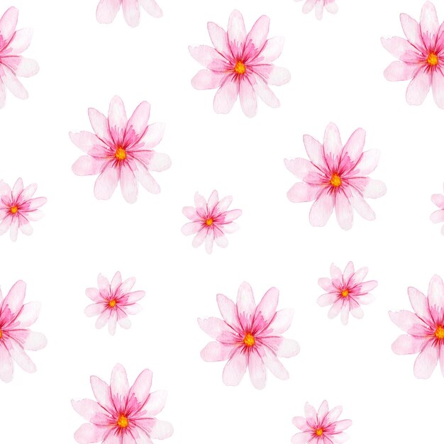 Pink flowers watercolor seamless pattern