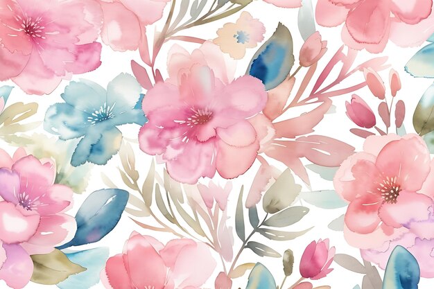 Pink flowers watercolor seamless patterns background