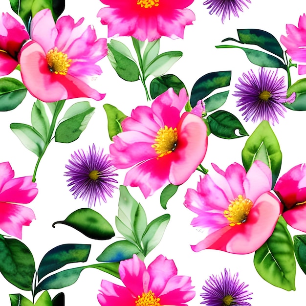 pink flowers watercolor seamless patterns