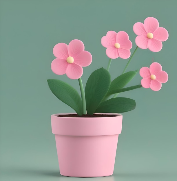 Pink flowers whit pot cartoon