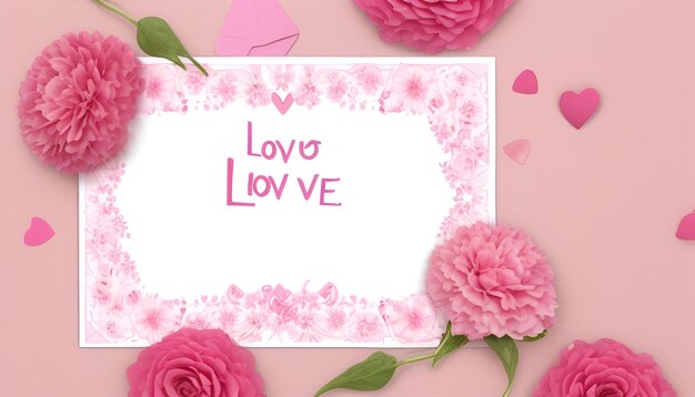 Pink flowers with beautiful love card