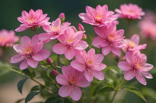 背景がぼんやりしているピンクの花