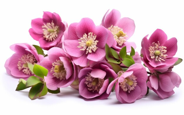 Pink Flowers With Green Leaves