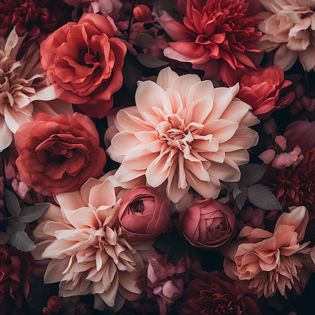 розовые цветы со многими видами типов